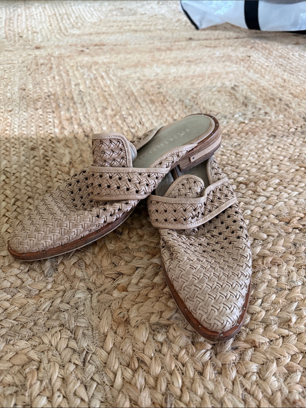 Freda Salvador Woven Neutral Beige Slip-On Mules